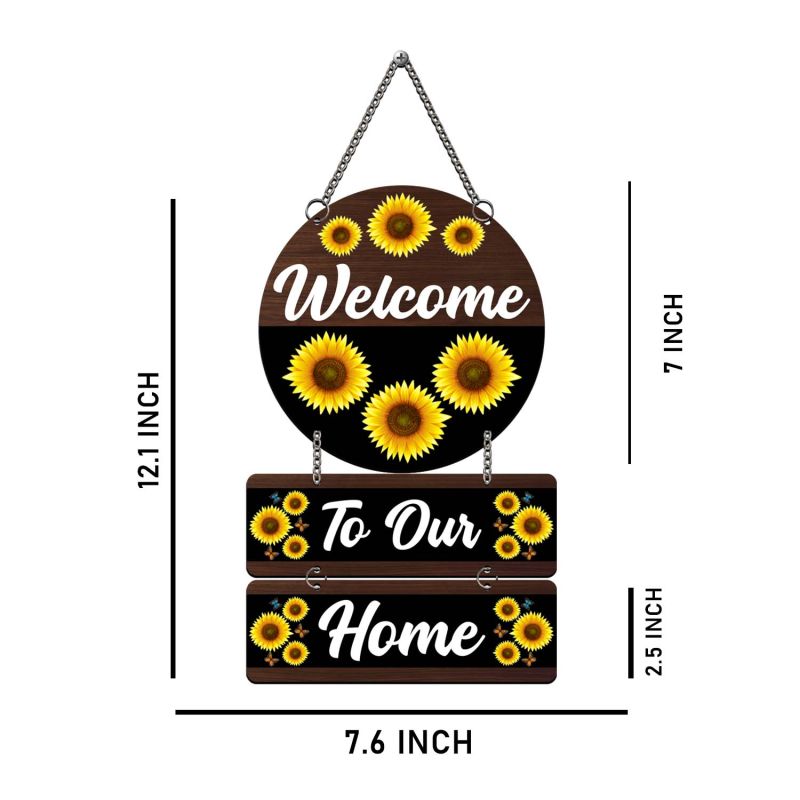 Sunflower Welcome To Our Home Hanging Sign For Front Door & Entryway Sign Home Decor for Living Room & Balcony Ideal Housewarming Gift Door Hanging